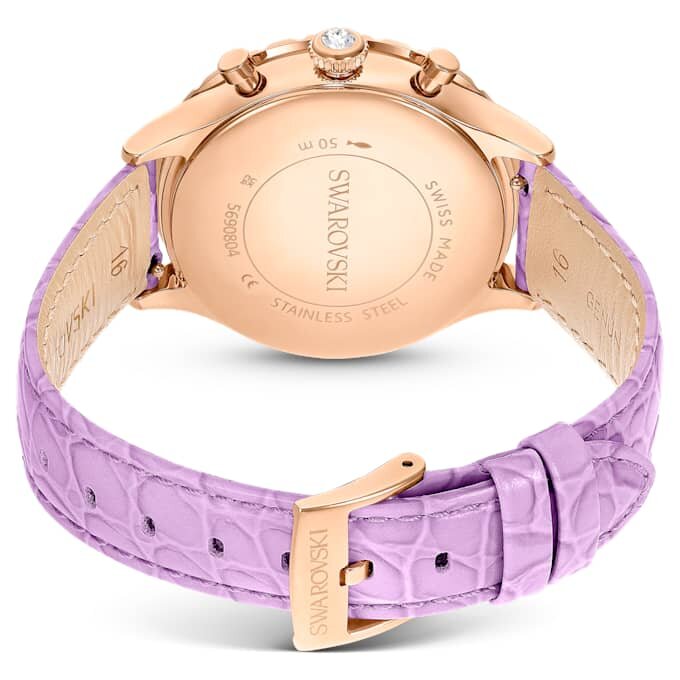 Montre Octea Chrono « Swiss Made », bracelet en cuir, violet, finition or rose Montre Octea Chrono « Swiss Made », bracelet en cuir, violet, finition or rose