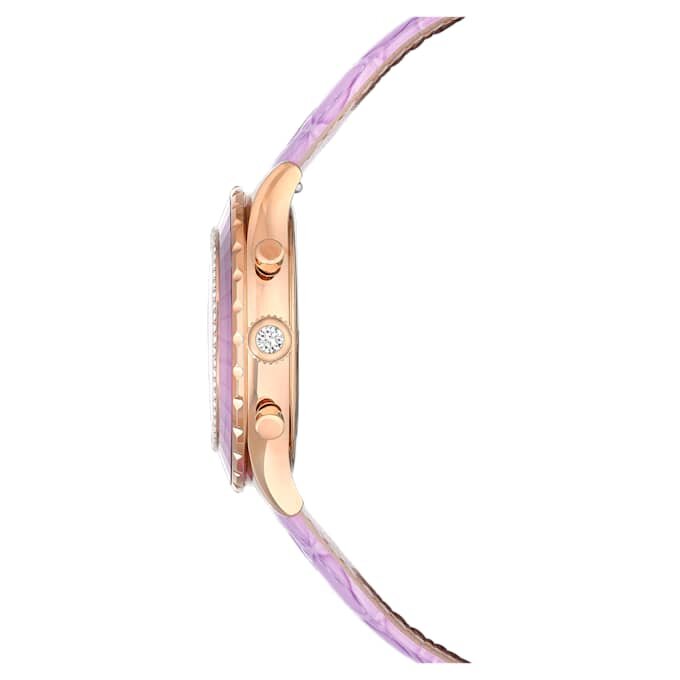 Montre Octea Chrono « Swiss Made », bracelet en cuir, violet, finition or rose Montre Octea Chrono « Swiss Made », bracelet en cuir, violet, finition or rose