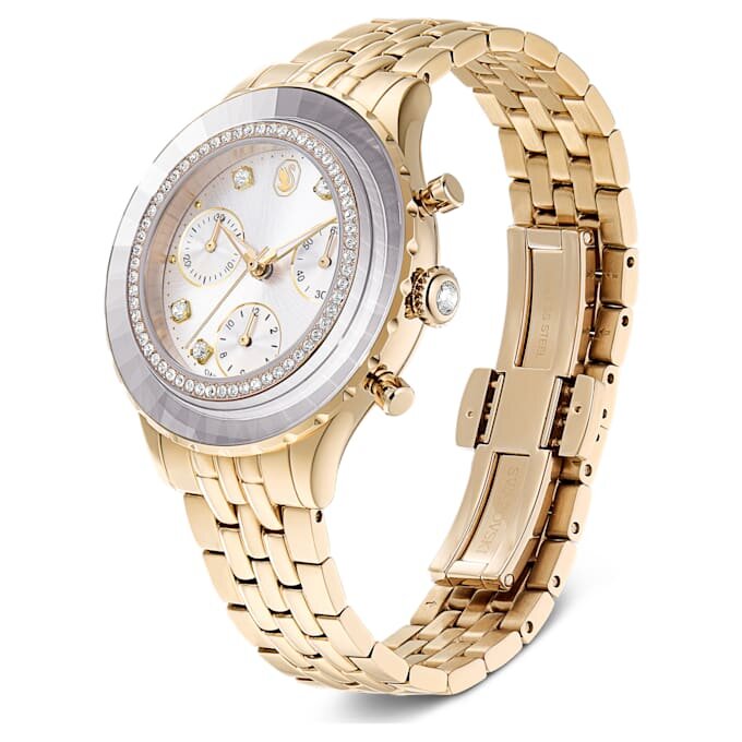 Montre Octea Chrono « Swiss Made », bracelet en métal, teinte or, finition champagne Montre Octea Chrono « Swiss Made », bracelet en métal, teinte or, finition champagne