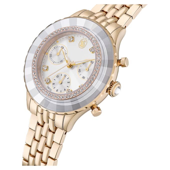 Montre Octea Chrono « Swiss Made », bracelet en métal, teinte or, finition champagne Montre Octea Chrono « Swiss Made », bracelet en métal, teinte or, finition champagne