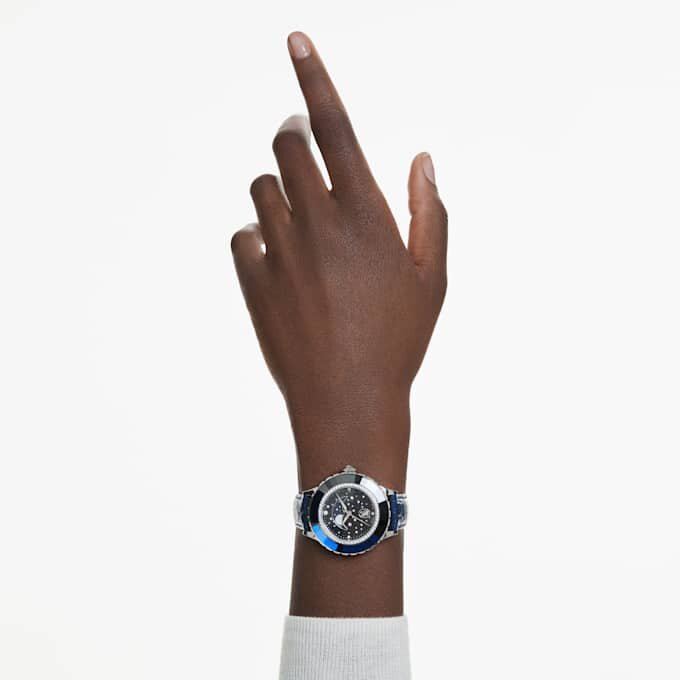 Montre Octea Moon Swiss Made, Lune, bracelet en cuir, bleu, acier inoxydable Montre Octea Moon Swiss Made, Lune, bracelet en cuir, bleu, acier inoxydable