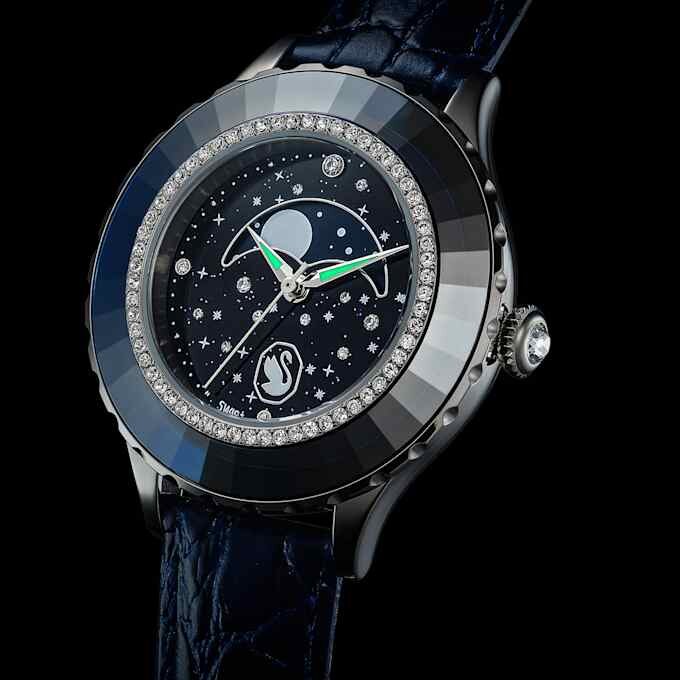 Montre Octea Moon Swiss Made, Lune, bracelet en cuir, bleu, acier inoxydable Montre Octea Moon Swiss Made, Lune, bracelet en cuir, bleu, acier inoxydable