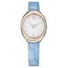 Montre ovale Imber « Swiss Made », bracelet en cuir, bleue, finition dorée champagne Montre ovale Imber « Swiss Made », bracelet en cuir, bleue, finition dorée champagne