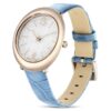 Montre ovale Imber « Swiss Made », bracelet en cuir, bleue, finition dorée champagne Montre ovale Imber « Swiss Made », bracelet en cuir, bleue, finition dorée champagne