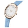 Montre ovale Imber « Swiss Made », bracelet en cuir, bleue, finition dorée champagne Montre ovale Imber « Swiss Made », bracelet en cuir, bleue, finition dorée champagne