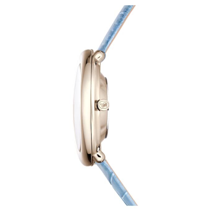 Montre ovale Imber « Swiss Made », bracelet en cuir, bleue, finition dorée champagne Montre ovale Imber « Swiss Made », bracelet en cuir, bleue, finition dorée champagne