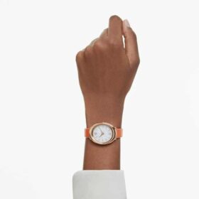 Montre ovale Imber « Swiss Made », bracelet en cuir, orange, finition ton or rose