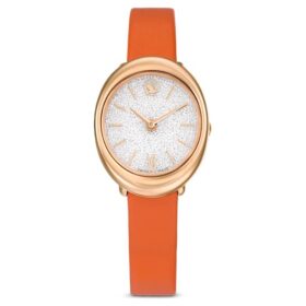 Montre ovale Imber « Swiss Made », bracelet en cuir, orange, finition ton or rose