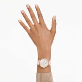 Montre Teddy Swiss Made, bracelet en cuir, rose, finition dorée rose