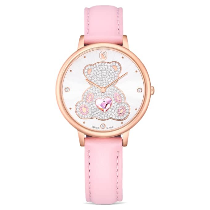 Montre Teddy Swiss Made, bracelet en cuir, rose, finition dorée rose Montre Teddy Swiss Made, bracelet en cuir, rose, finition dorée rose