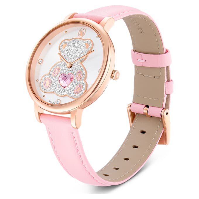 Montre Teddy Swiss Made, bracelet en cuir, rose, finition dorée rose Montre Teddy Swiss Made, bracelet en cuir, rose, finition dorée rose