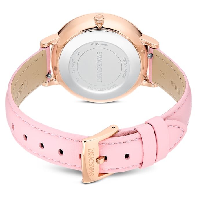 Montre Teddy Swiss Made, bracelet en cuir, rose, finition dorée rose Montre Teddy Swiss Made, bracelet en cuir, rose, finition dorée rose