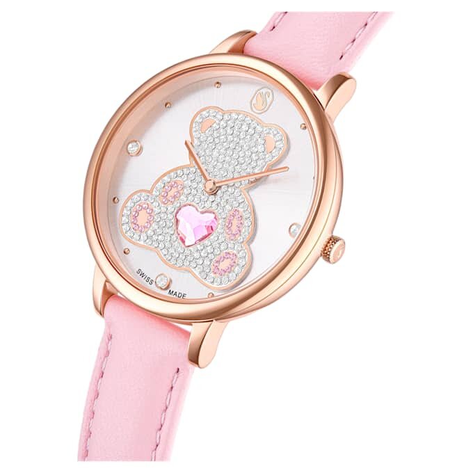 Montre Teddy Swiss Made, bracelet en cuir, rose, finition dorée rose Montre Teddy Swiss Made, bracelet en cuir, rose, finition dorée rose