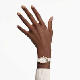 Montres Dextera Octagon « Swiss Made », bracelet en cuir, blanche, finition ton or rose