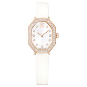 Montres Dextera Octagon « Swiss Made », bracelet en cuir, blanche, finition ton or rose