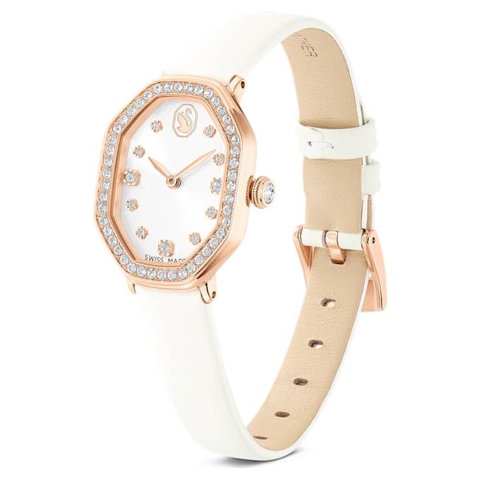 Montres Dextera Octagon « Swiss Made », bracelet en cuir, blanche, finition ton or rose Montres Dextera Octagon « Swiss Made », bracelet en cuir, blanche, finition ton or rose