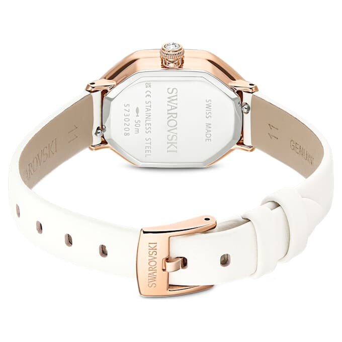 Montres Dextera Octagon « Swiss Made », bracelet en cuir, blanche, finition ton or rose Montres Dextera Octagon « Swiss Made », bracelet en cuir, blanche, finition ton or rose