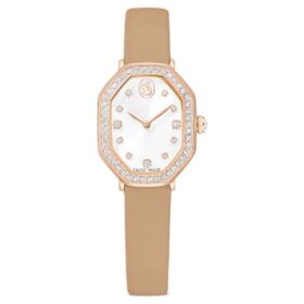 Montres Dextera Octagon « Swiss Made », bracelet en cuir, marron, finition dorée rose