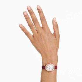 Montres Dextera Octagon « Swiss Made », bracelet en cuir, rouge, finition couleur or rose