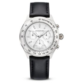 Montres Dextera Tachymètre « Swiss Made », bracelet en cuir, ton argenté, acier inoxydable