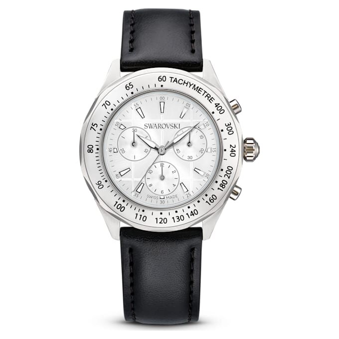 Montres Dextera Tachymètre « Swiss Made », bracelet en cuir, ton argenté, acier inoxydable Montres Dextera Tachymètre « Swiss Made », bracelet en cuir, ton argenté, acier inoxydable