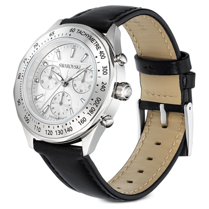 Montres Dextera Tachymètre « Swiss Made », bracelet en cuir, ton argenté, acier inoxydable Montres Dextera Tachymètre « Swiss Made », bracelet en cuir, ton argenté, acier inoxydable