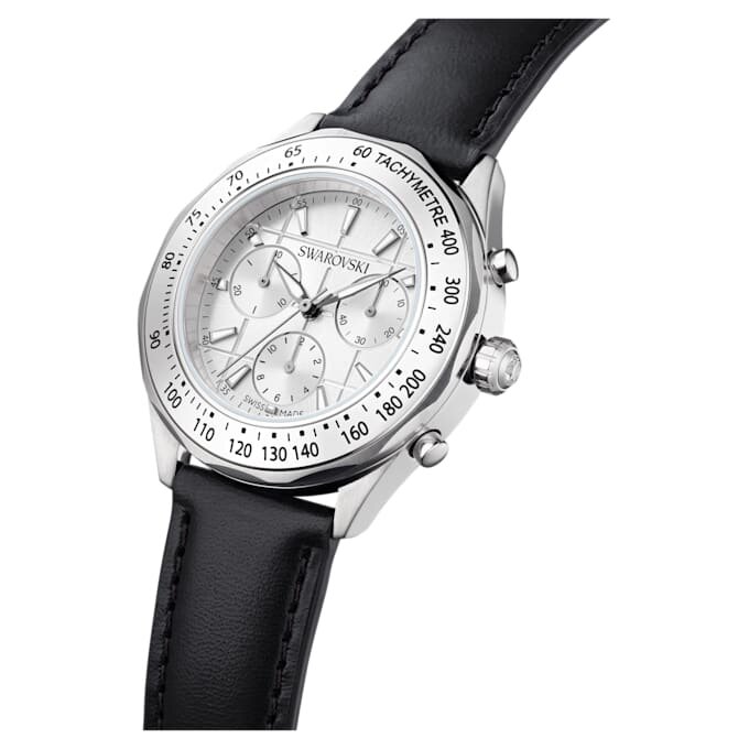 Montres Dextera Tachymètre « Swiss Made », bracelet en cuir, ton argenté, acier inoxydable Montres Dextera Tachymètre « Swiss Made », bracelet en cuir, ton argenté, acier inoxydable