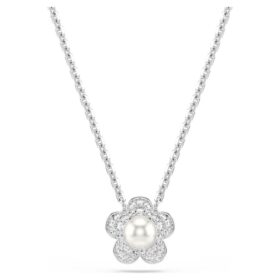 Pendentif Ariana Grande X Swarovski : perle de cristal, taille ronde, fleur, blanc, plaqué rhodium Pendentif Ariana Grande X Swarovski : perle de cristal, taille ronde, fleur, blanc, plaqué rhodium