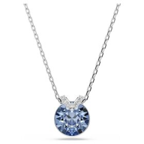 Pendentif Bella V, taille ronde, bleu, plaqué rhodium