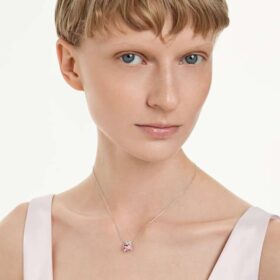 Pendentif Bella V, taille ronde, rose, plaqué rhodium