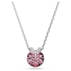 Pendentif Bella V, taille ronde, rose, plaqué rhodium