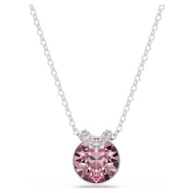 Pendentif Bella V, taille ronde, rose, plaqué rhodium