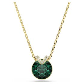 Pendentif Bella V, taille ronde, vert, plaqué or
