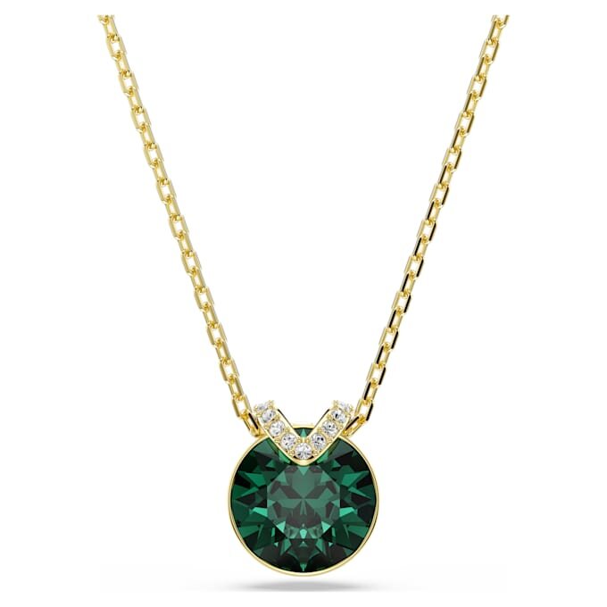 Pendentif Bella V, taille ronde, vert, plaqué or Pendentif Bella V, taille ronde, vert, plaqué or