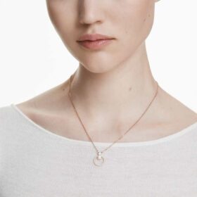 Pendentif Constella pavé, taille ronde, blanc, plaqué or rose