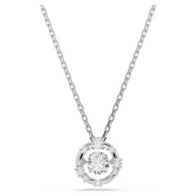 Pendentif Constella, taille ronde, pierre dansante, blanc, plaqué rhodium