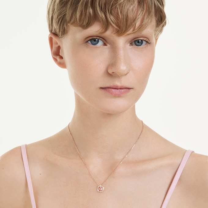 Pendentif Constella, taille ronde, pierre dansante, rose, plaqué or rose Pendentif Constella, taille ronde, pierre dansante, rose, plaqué or rose