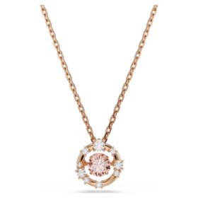 Pendentif Constella, taille ronde, pierre dansante, rose, plaqué or rose