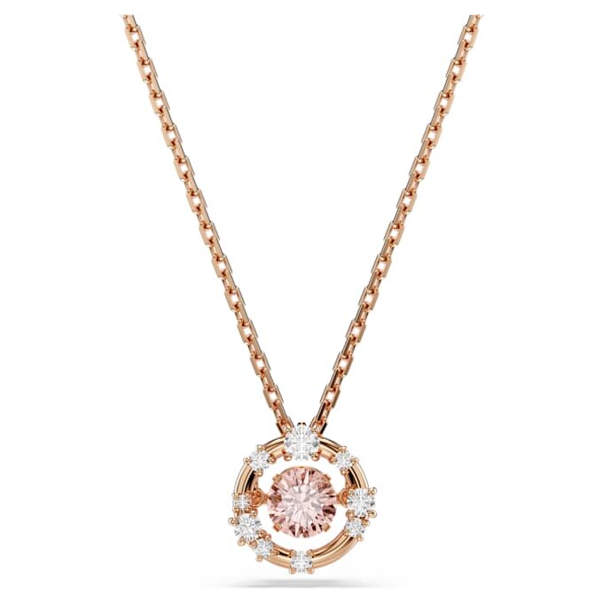 Pendentif Constella, taille ronde, pierre dansante, rose, plaqué or rose Pendentif Constella, taille ronde, pierre dansante, rose, plaqué or rose