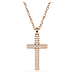 Pendentif croix Insigne, blanc, plaqué or rose