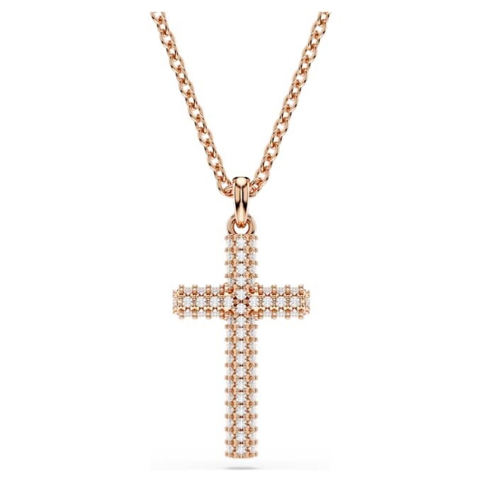 Pendentif croix Insigne, blanc, plaqué or rose Pendentif croix Insigne, blanc, plaqué or rose