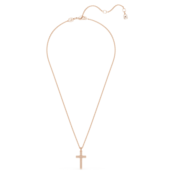Pendentif croix Insigne, blanc, plaqué or rose Pendentif croix Insigne, blanc, plaqué or rose