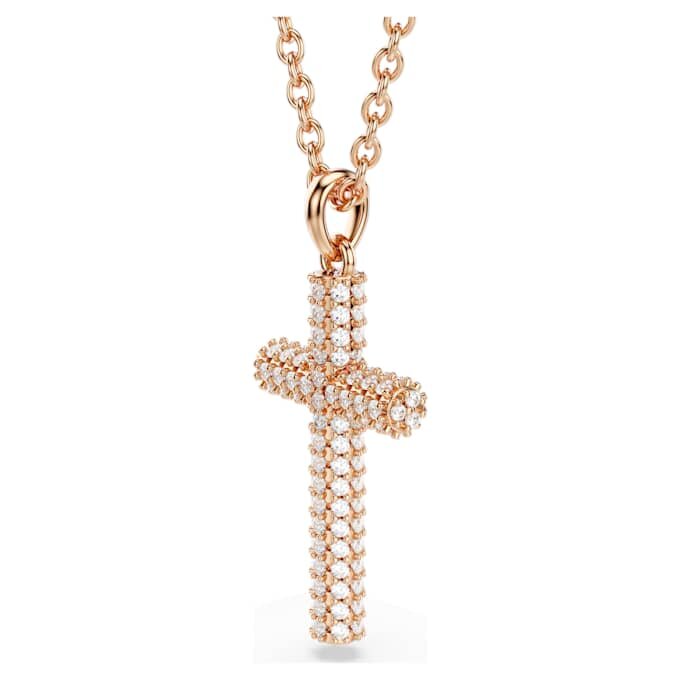Pendentif croix Insigne, blanc, plaqué or rose Pendentif croix Insigne, blanc, plaqué or rose