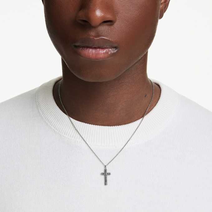 Pendentif croix Insigne, gris, plaqué ruthénium Pendentif croix Insigne, gris, plaqué ruthénium
