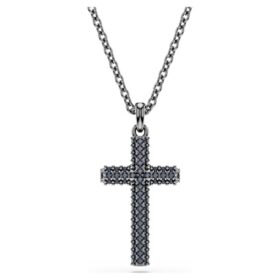 Pendentif croix Insigne, gris, plaqué ruthénium