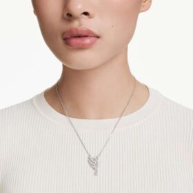 Pendentif Cygne, blanc, plaqué rhodium