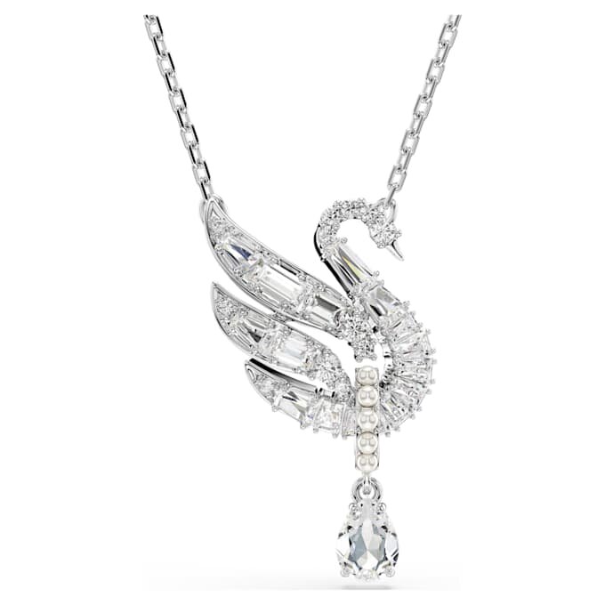 Pendentif Cygne, blanc, plaqué rhodium Pendentif Cygne, blanc, plaqué rhodium