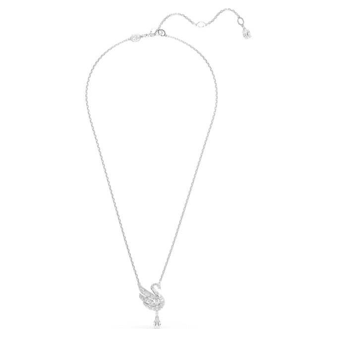 Pendentif Cygne, blanc, plaqué rhodium Pendentif Cygne, blanc, plaqué rhodium