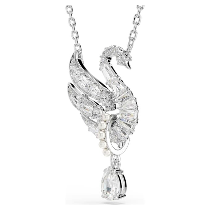 Pendentif Cygne, blanc, plaqué rhodium Pendentif Cygne, blanc, plaqué rhodium
