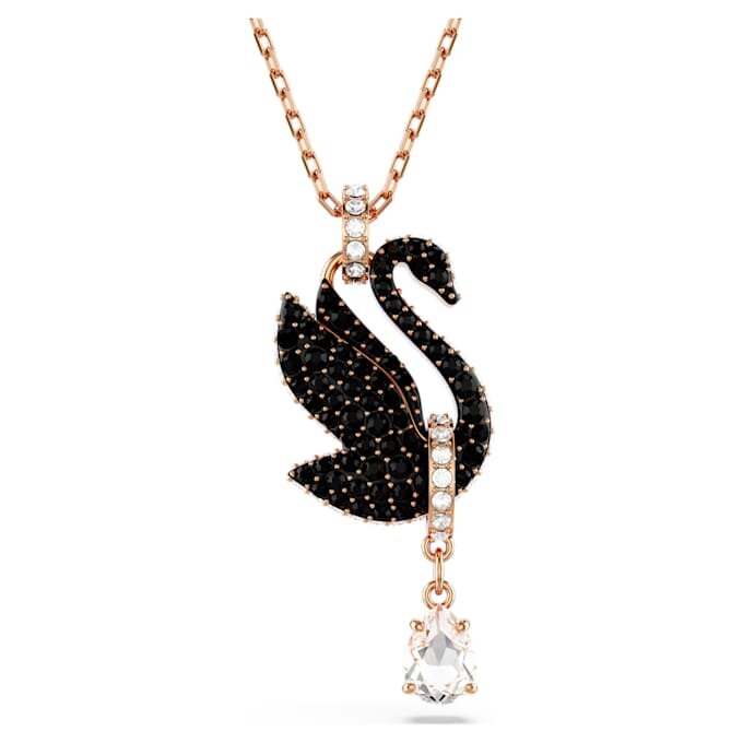 Pendentif Cygne, noir, plaqué or rose Pendentif Cygne, noir, plaqué or rose